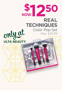 Real Techniques Color Pop Brush Set is now $10, regular $24.99 and is available only at Ulta Beauty.