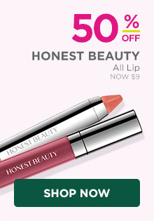 50% off all Honest Beauty Lip Products, now $9, regular $18.
