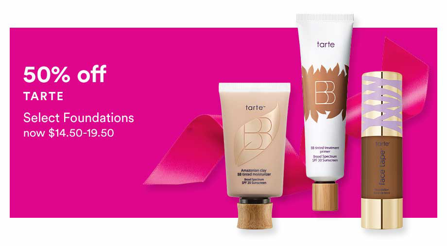 50% OFF TARTE Select Foundations NOW $14.50-19.50